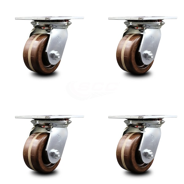 4 Inch Heavy Duty High Temp Phenolic Caster Set with Roller Bearings, 4PK